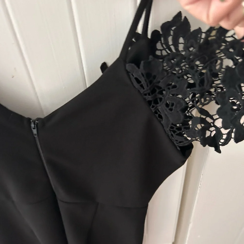 Charlotte Russe Black Lace Detail Dress with Straps and Back Slit, EXCELLENT UC - Picture 5 of 11